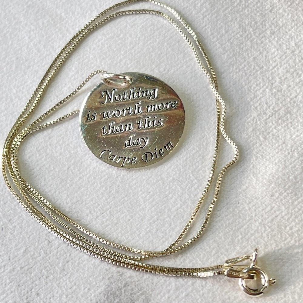 Elegant Carpe Diem, Seize the Day Sterling Silver Pendant Necklace 18”